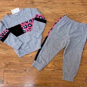 Gray Kids Sweatshirt and Joggers Set with Pink and Blue Accents